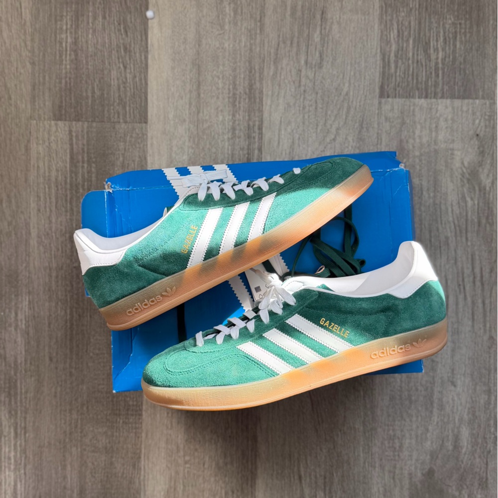 Adidas Green Suede Gazelle Sneakers with White Stripes